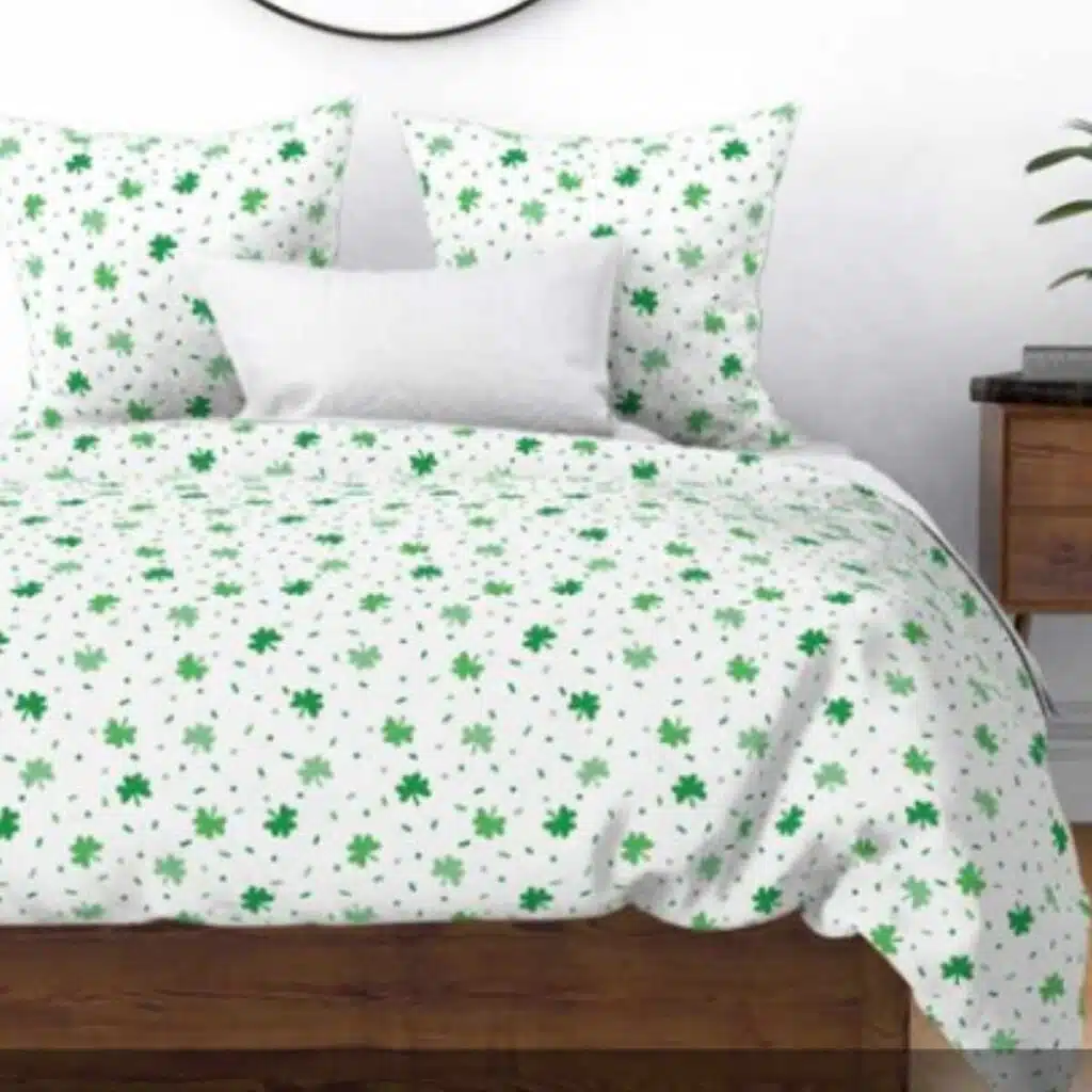 Tossed shamrock print fabric, an example of non-directional fabric.