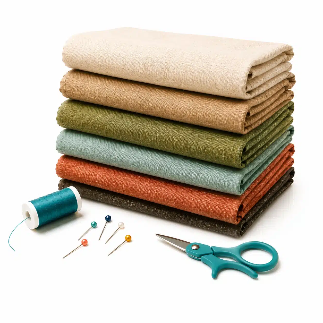 neatly folded stack of linen fabric.